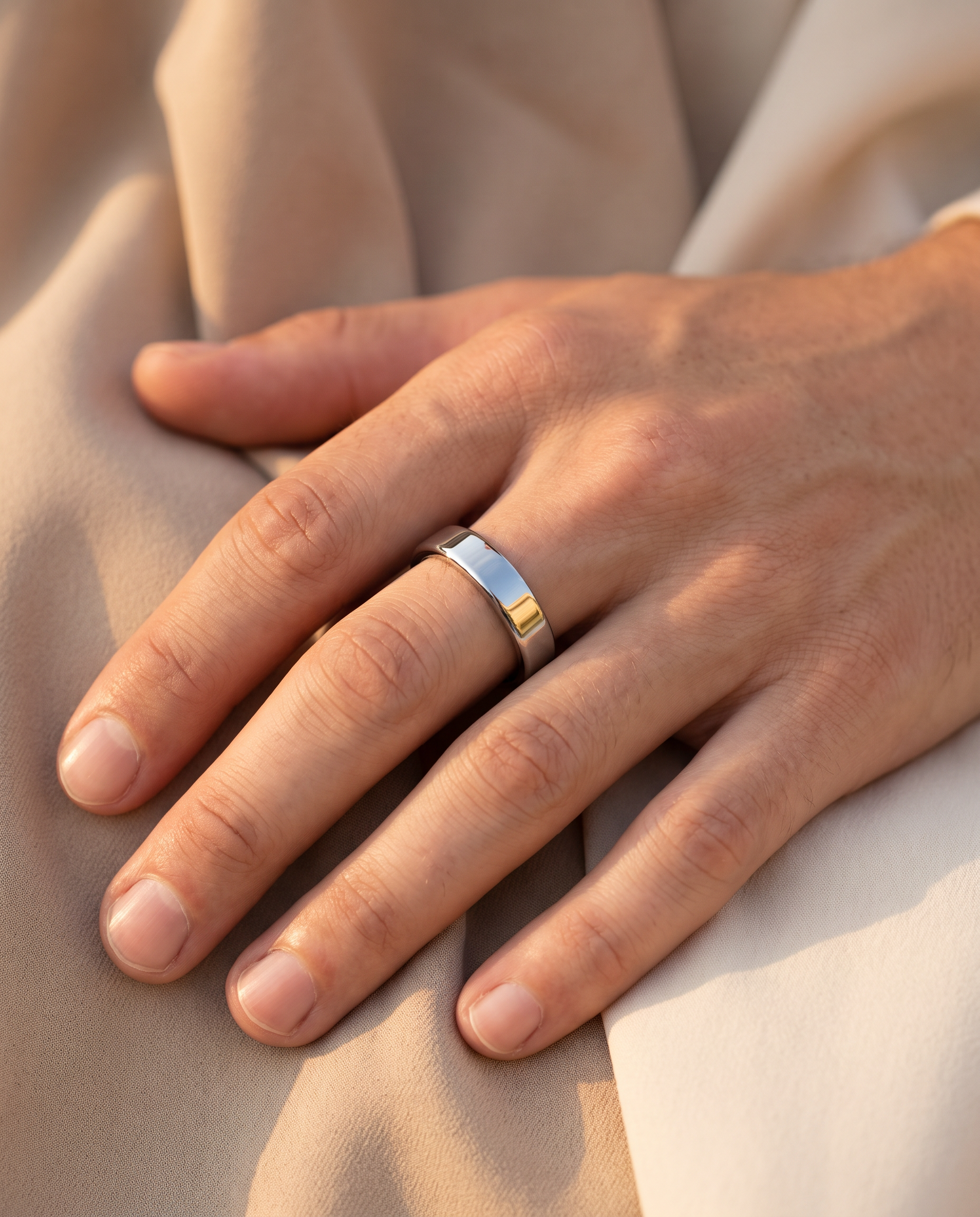 Mudrika Ring in silver, worn by a male hand model
